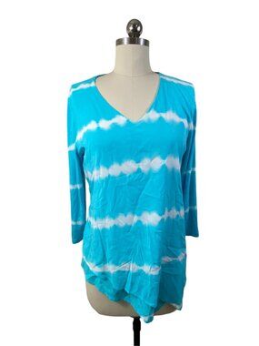 Chico's Tie Dyed V-Neck Top Womens 0 NWT Blue  Asymmetrical Boho-Chic Beachy